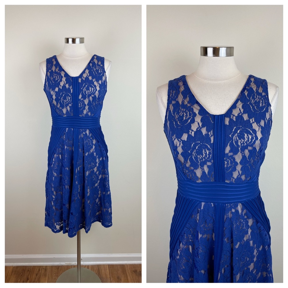 Danny & Nicole Blue Lace Floral Dress Women Size 8